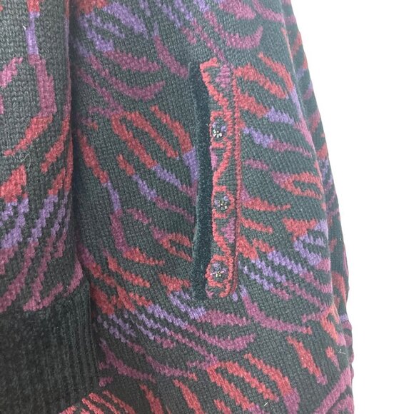 Vintage Icelandic Design Sweater Coat Cardigan Jacket Large Black Red Lined - Picture 12 of 13